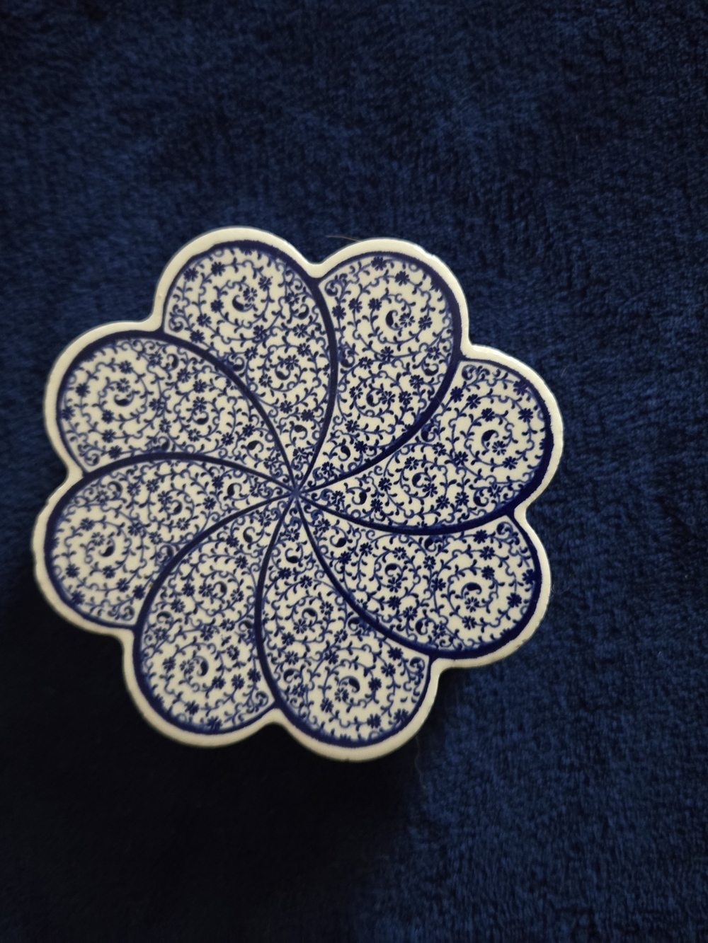 Blue and White Floral Ceramic Coaster - Decorative Table Accent